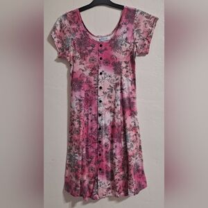 Floral Paisley Faux Button-Down Midi Dress in Pink and Black By California USA